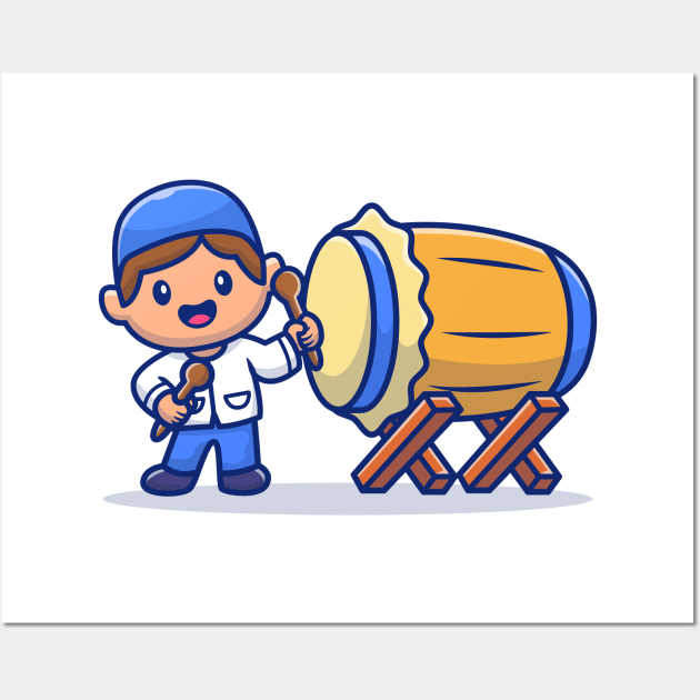 Cute Boy Hitting Bedug Drum With Stick Wall Art by Catalyst Labs